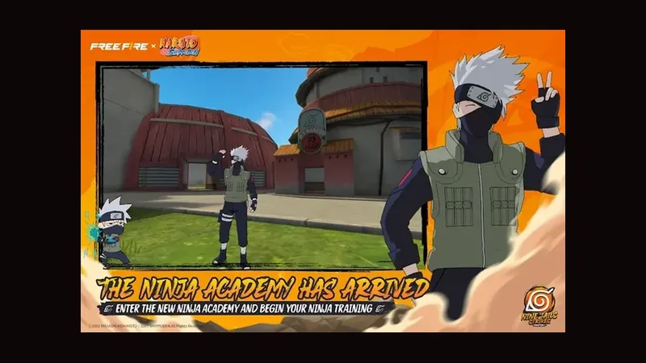 Free Fire character standing in the Ninja Academy area of the game map