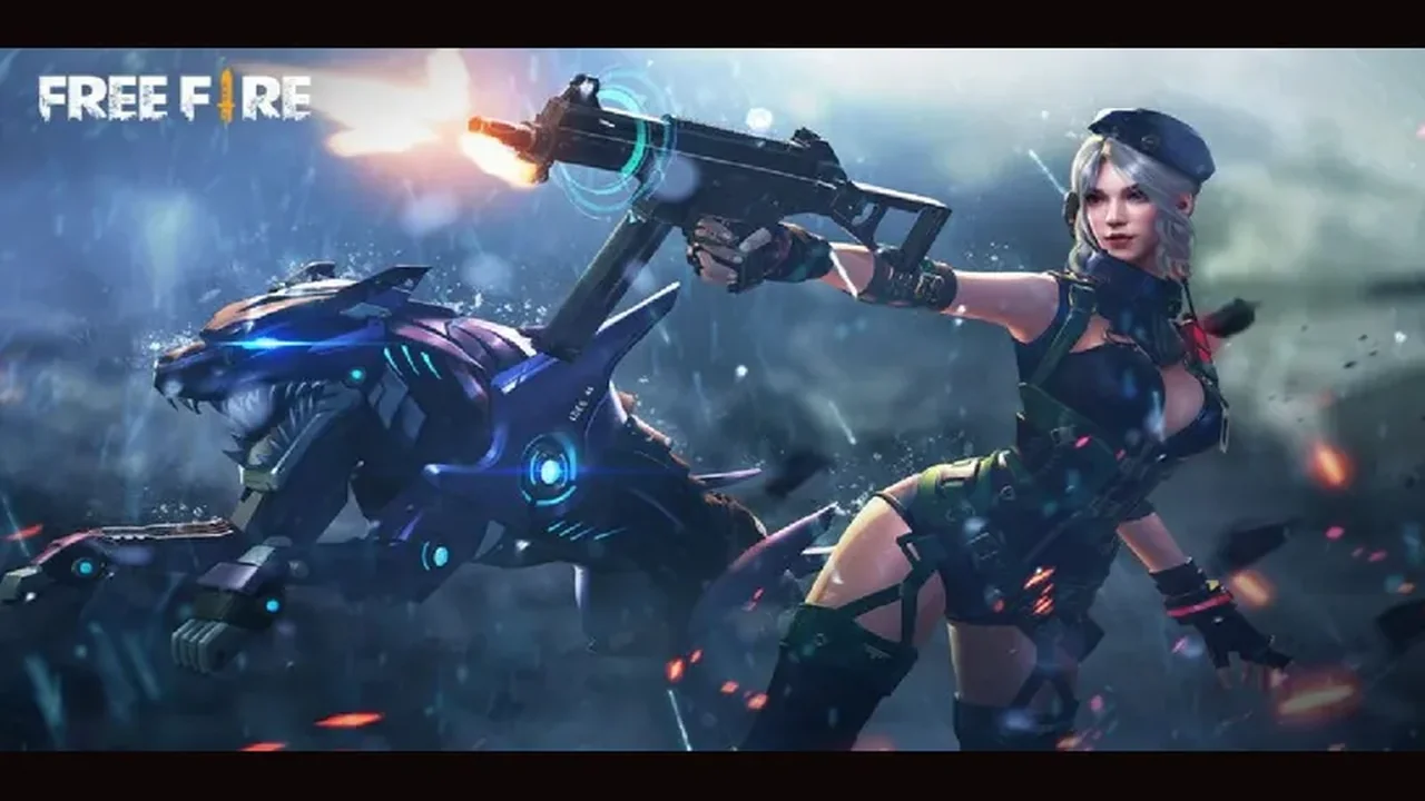 Free Fire character aiming a rifle in battle artwork